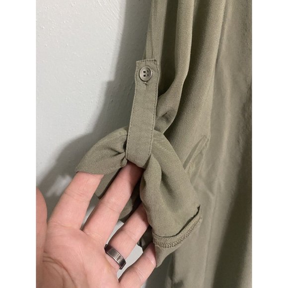 Chico's 100% Rayon PETITE Size 2 Green Roll Tab Sleeve Button Up Top Tunic - Picture 6 of 7
